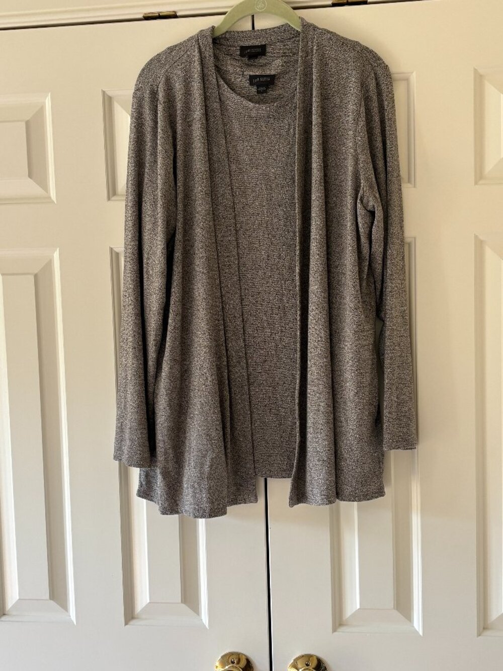 J. Jill Wearever Open Front Cardigan & Tank 2 Pc Set in Marled Brown & Tan Sz  L